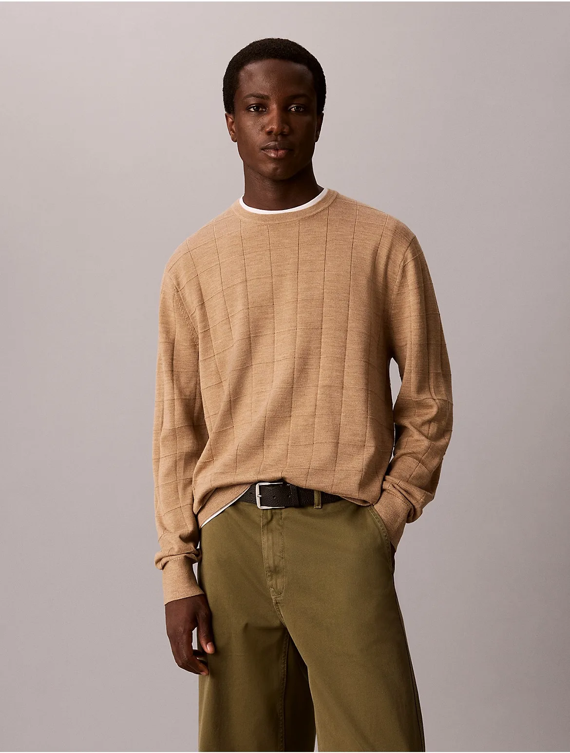 Merino Grid Crewneck Sweater by Calvin Klein