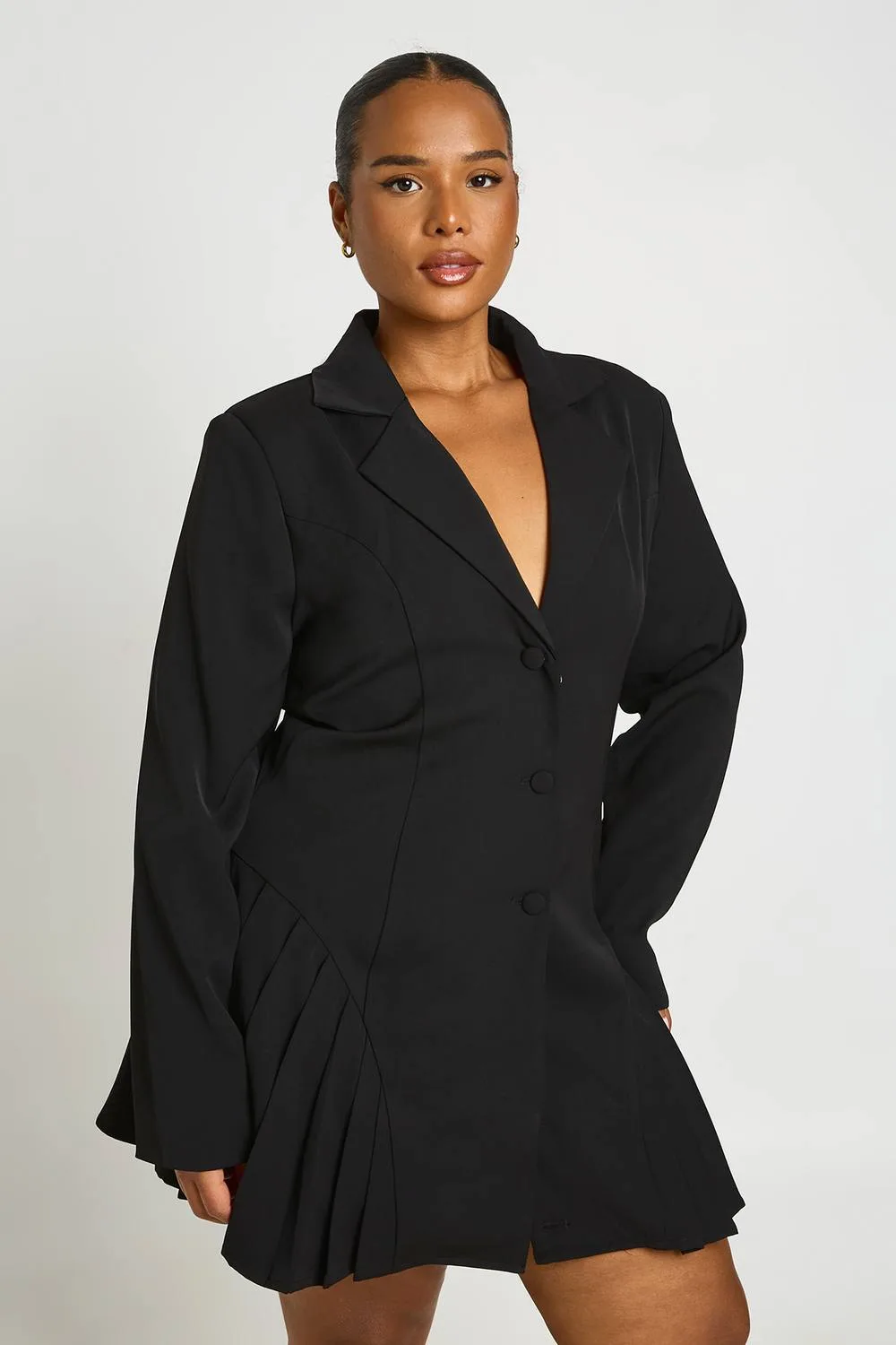 Pleated Skirt Button Down Blazer Dress Polyurethane/Woven