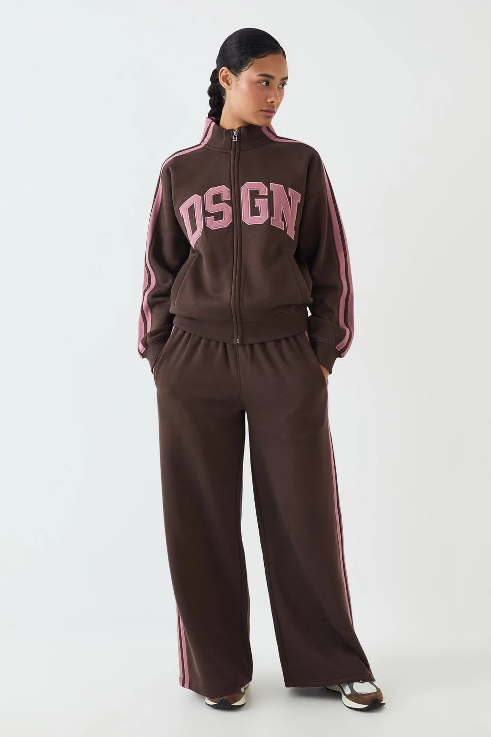 Side Stripe Funnel Neck Zip Through Bomber Tracksuit Cotton/Polyurethane by DSGN Studio