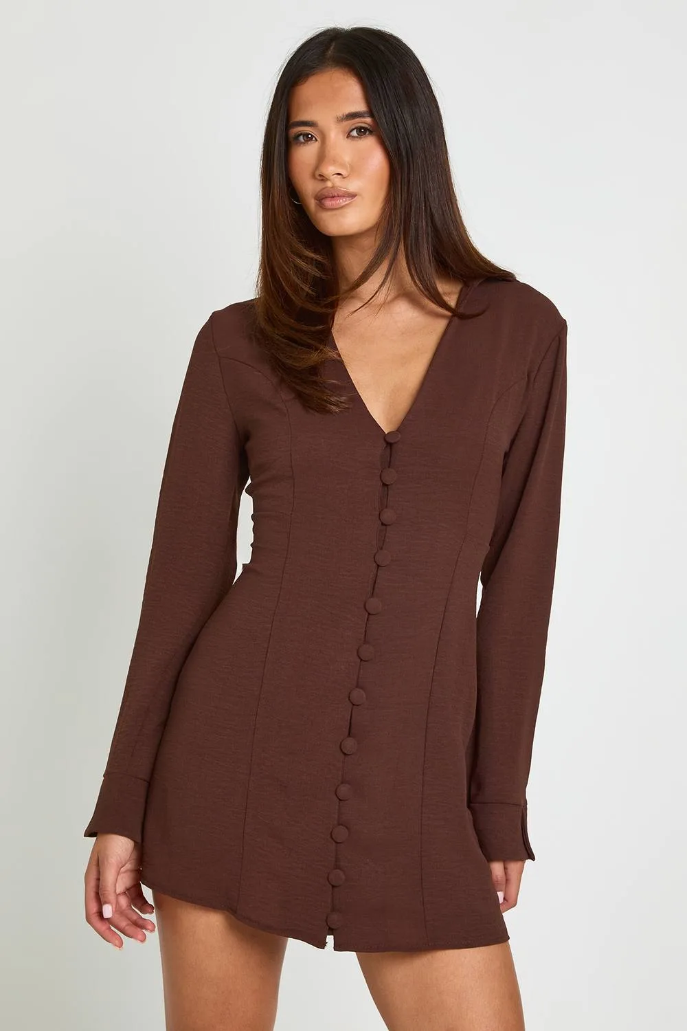 Hammered Button Front Fitted Shirt Dress Woven by boohoo