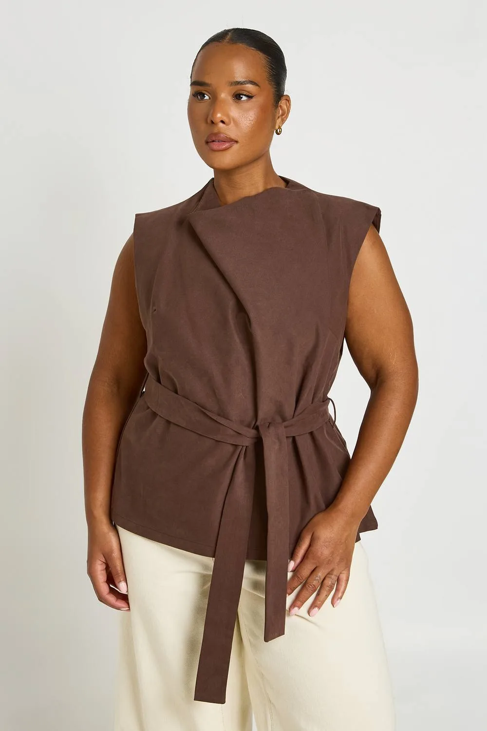 Cotton Twill High Neck Wrap Top Cotton/Polyurethane/Twill by boohoo