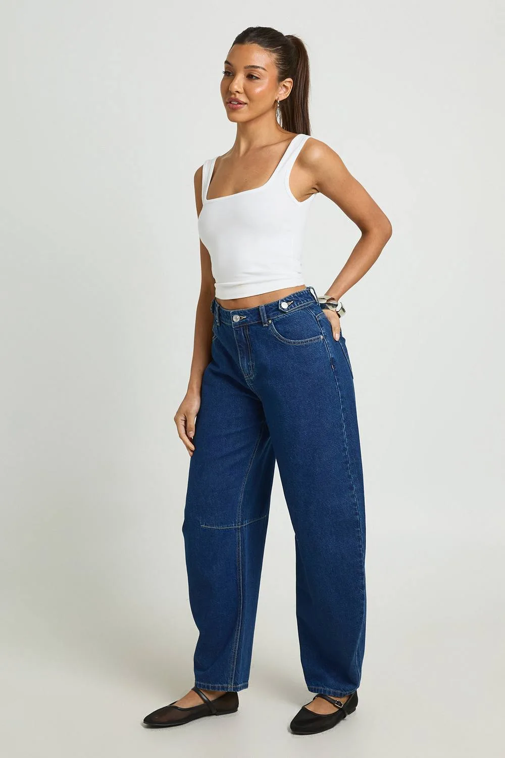 High Waist Cinched Waist Barrel Jeans with Adjuster
