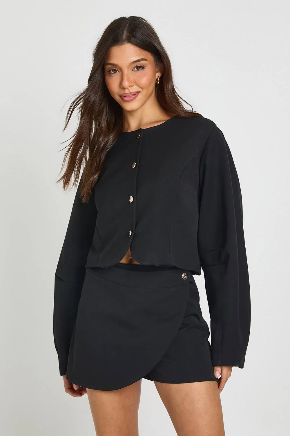 Barrel Sleeve Cropped Blazer & Wrap Skirt Co-Ord by boohoo
