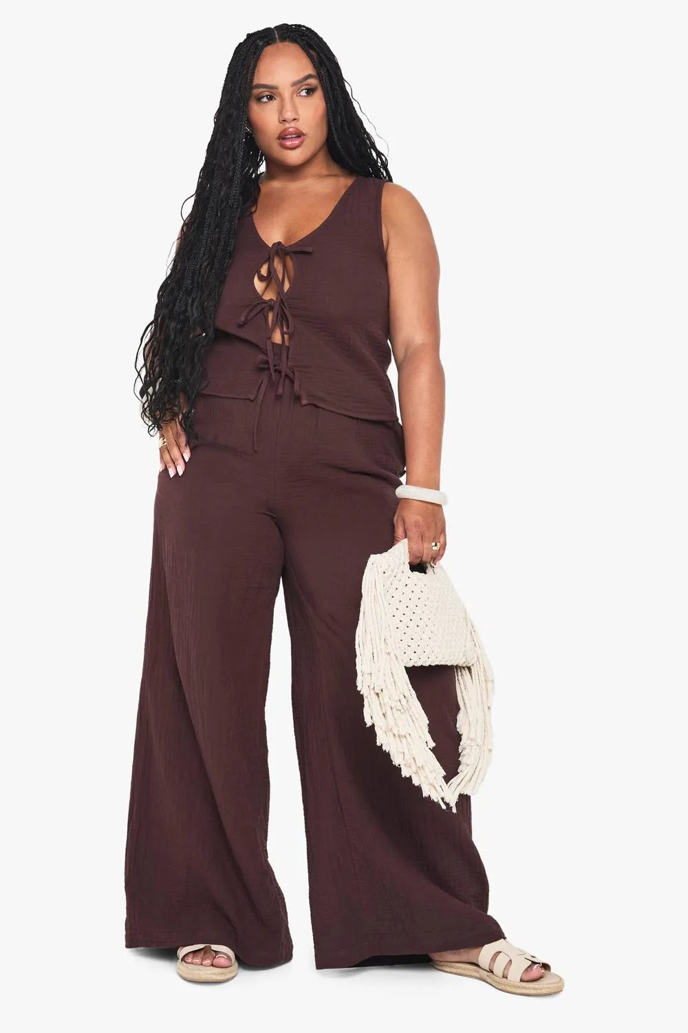 Cheesecloth Elasticated Waist Trousers by boohoo