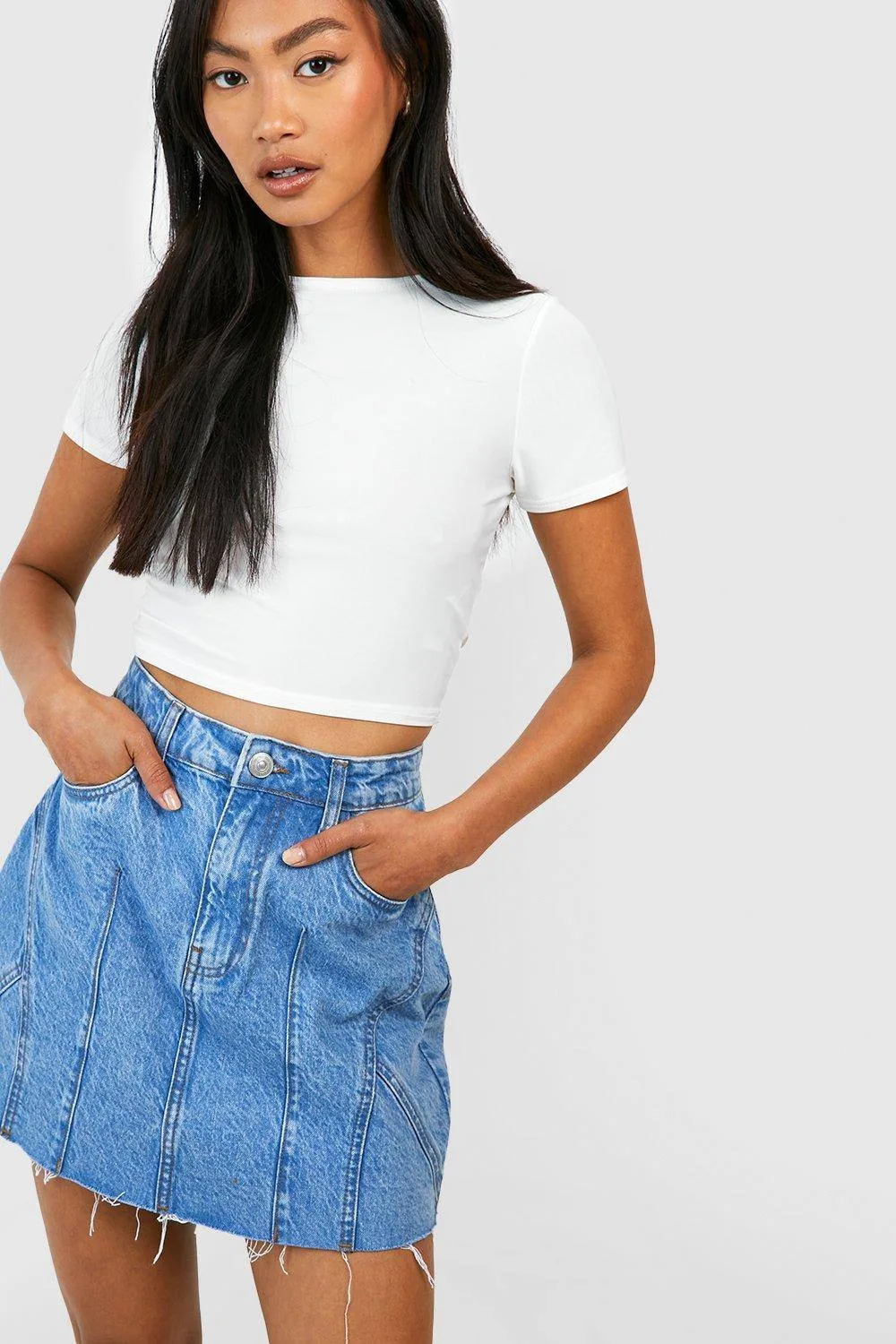 Basic Denim Mini Skirt by boohoo