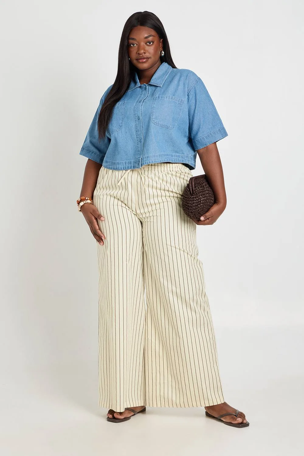 Stripe Poplin Drawcord Wide Leg Trouser by boohoo