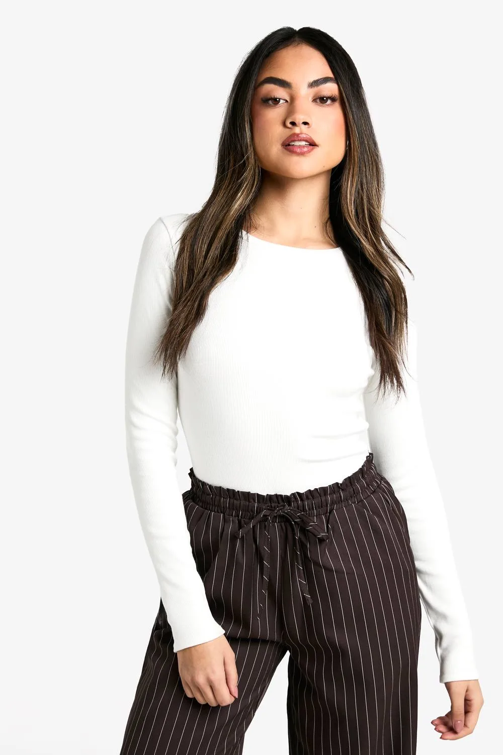Double Layer Modal Rib Long Sleeve Top by boohoo