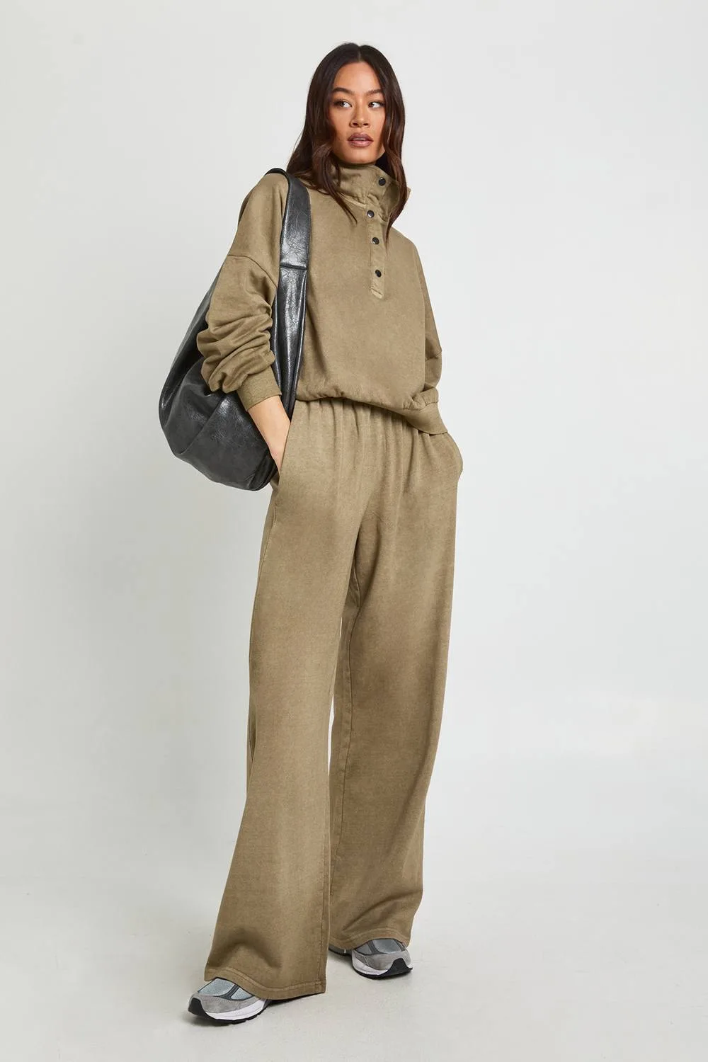 Acid Wash Funnel Neck Straight Leg Tracksuit by boohoo