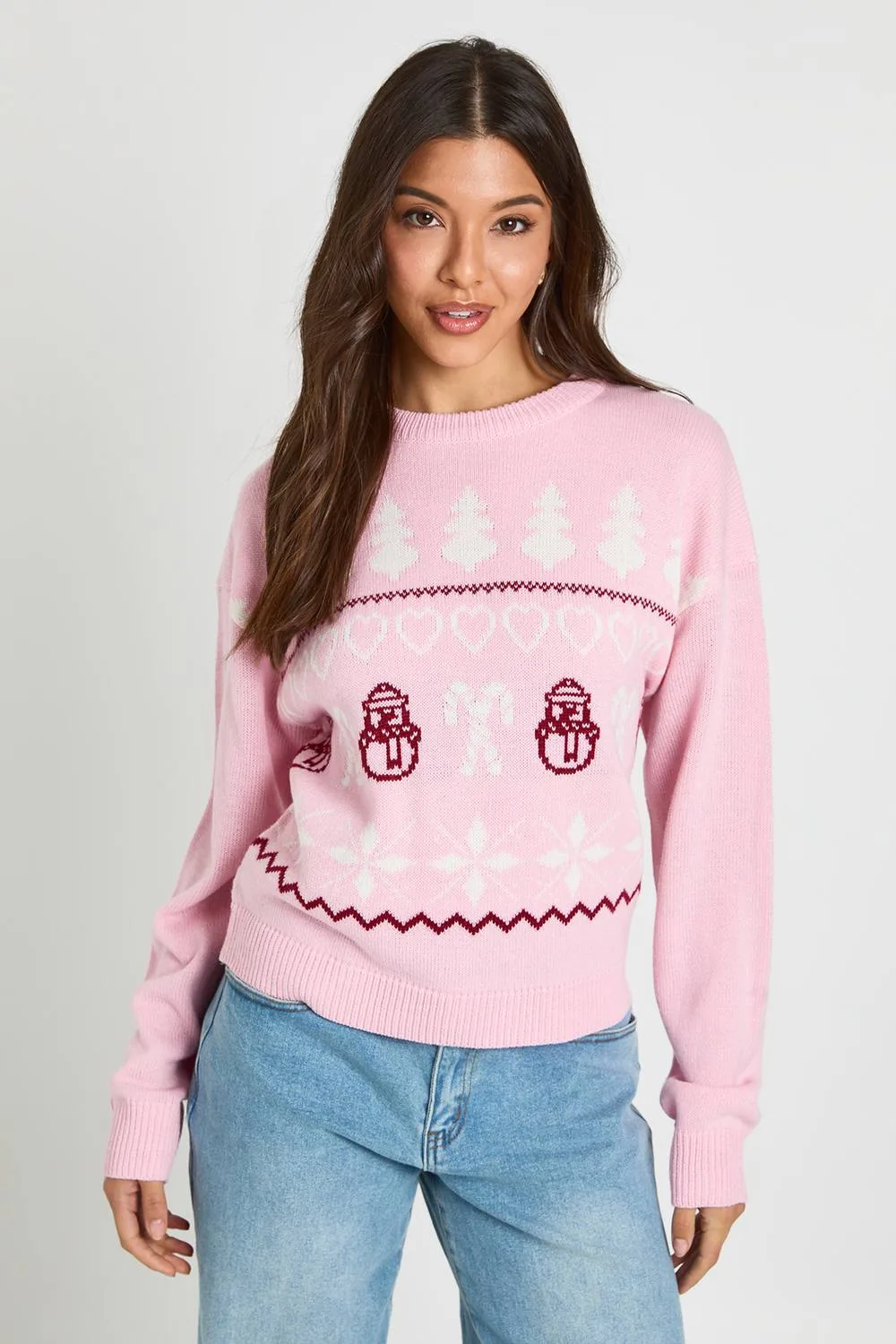 Heart Snowman Fairisle Christmas Jumper by boohoo