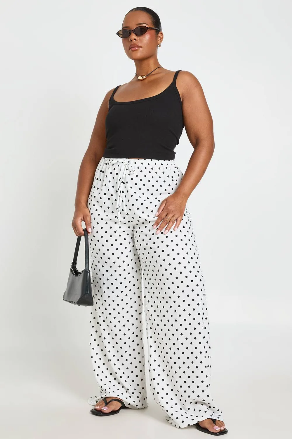 Textured Polka Dot Jersey Wide Leg Trouser by boohoo