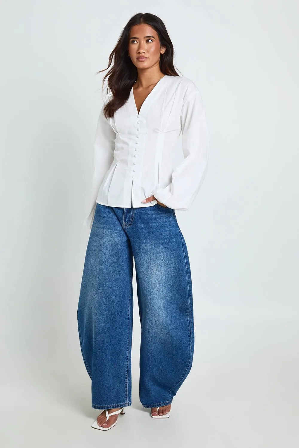 Cotton Poplin Button Down Blouse by boohoo