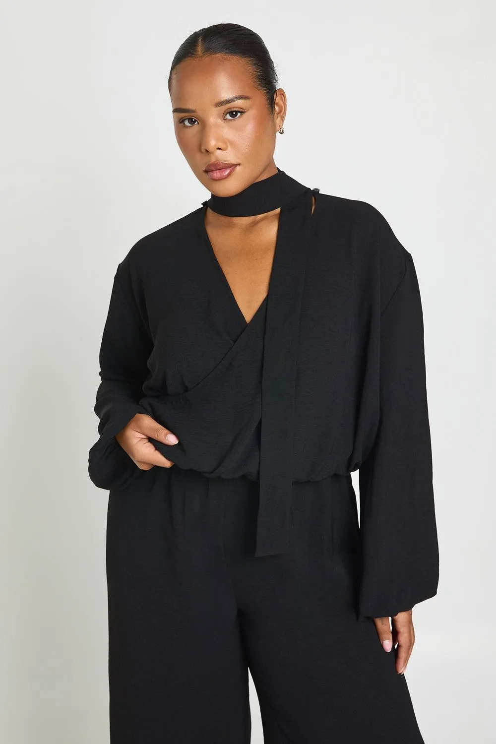 Tight Scarf Detail Wrap Balloon Sleeve Top by boohoo