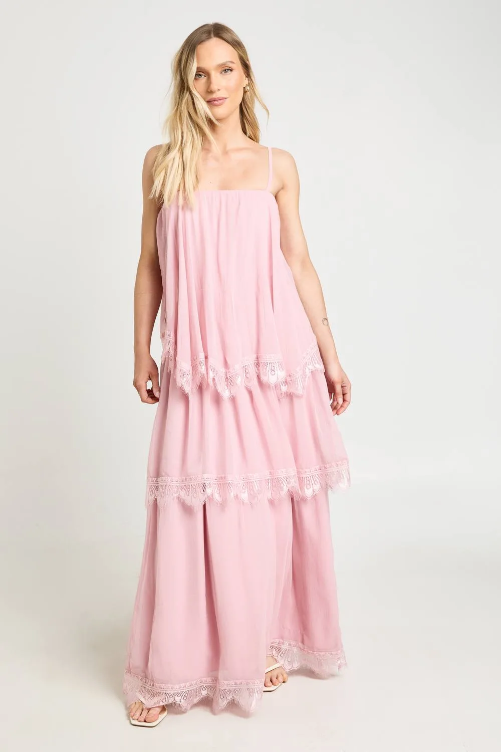 Crinkle Chiffon & Lace Layered Maxi Dress by boohoo