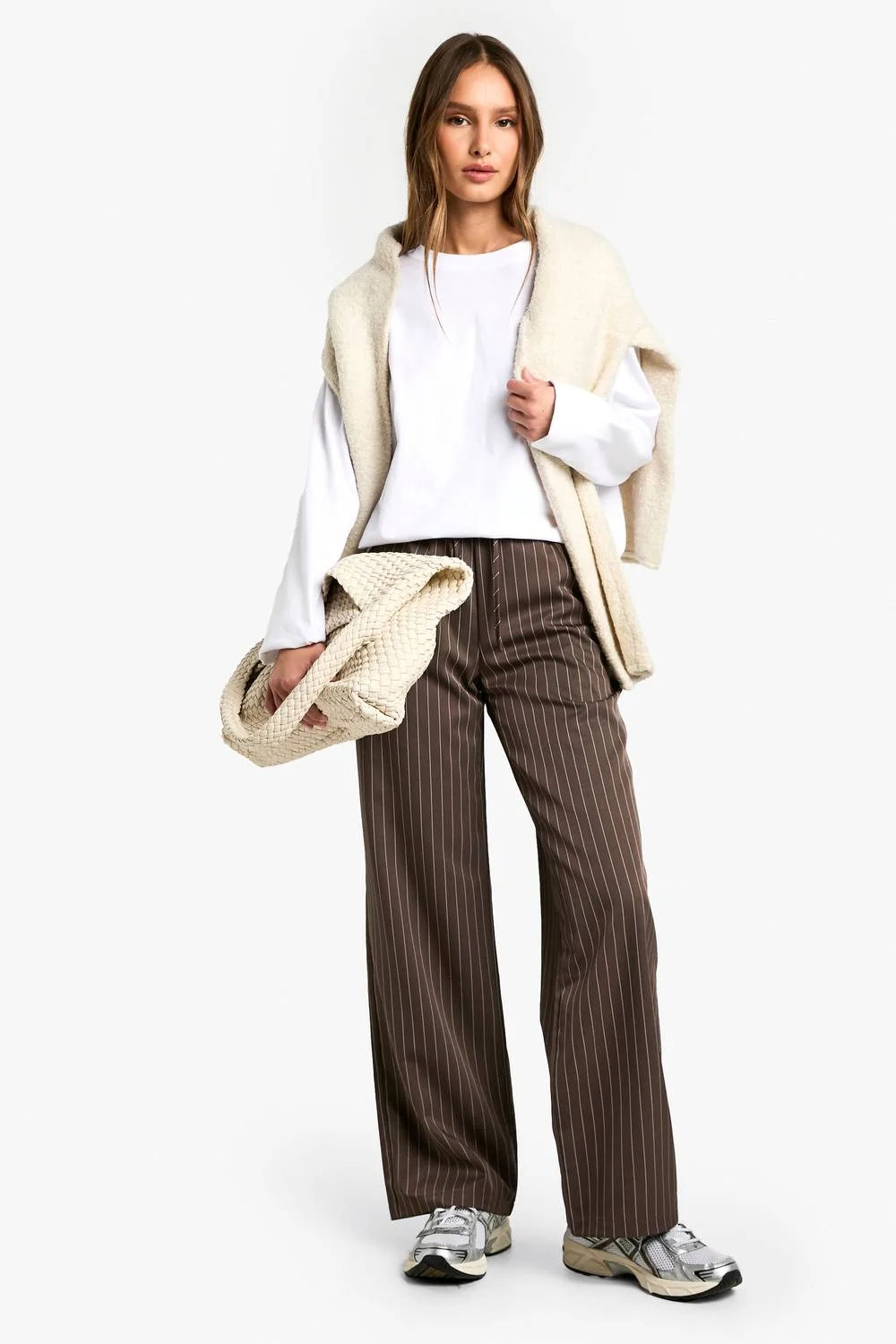 Drawstring Waist Pinstripe Trousers by boohoo