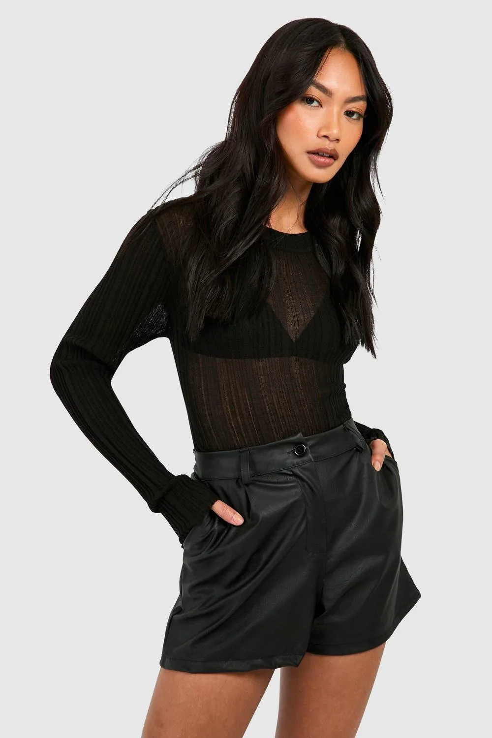 Faux Leather Look High Waisted Short by boohoo
