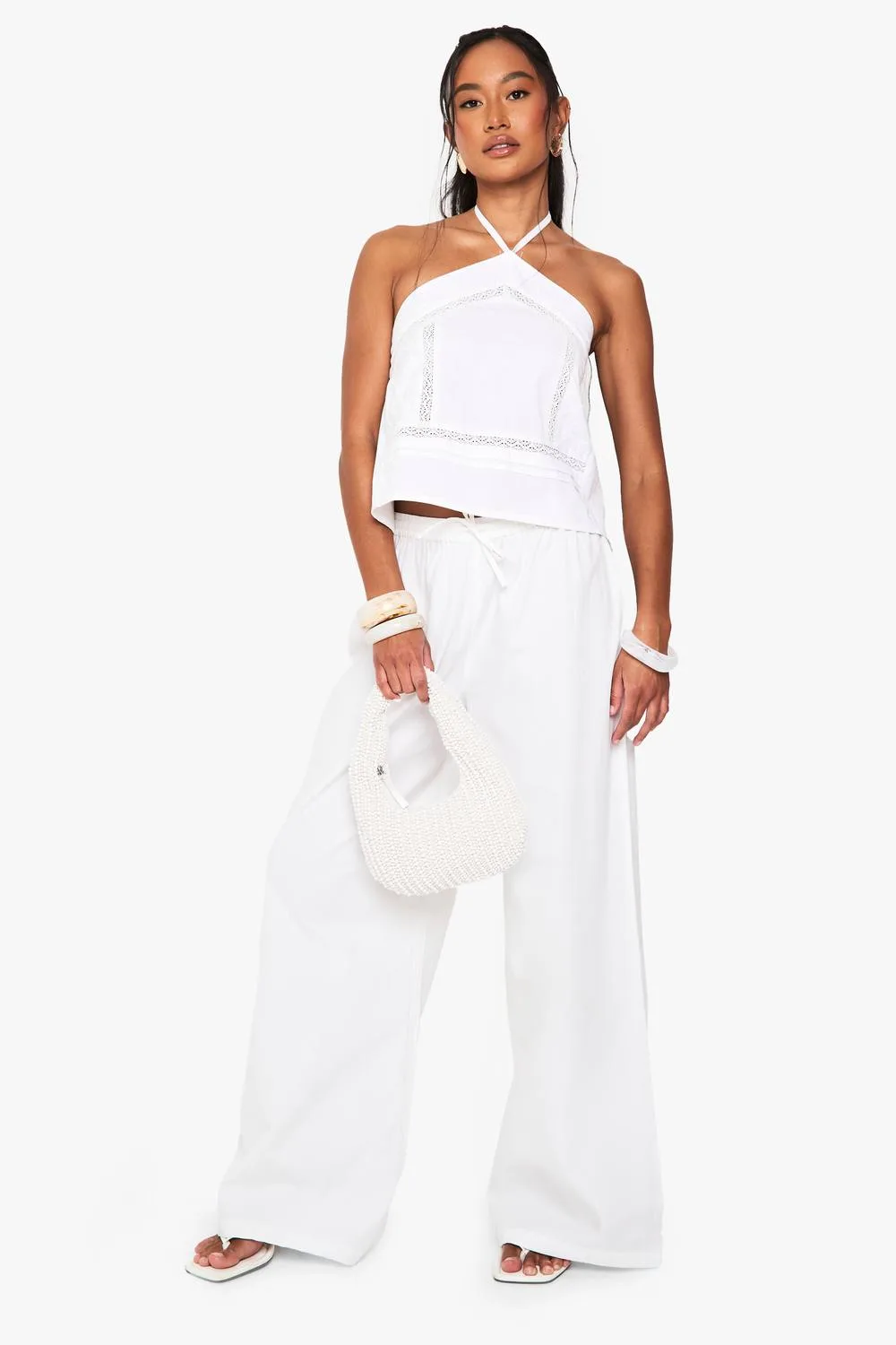 Drawstring Waist Poplin Wide Leg Trousers by boohoo