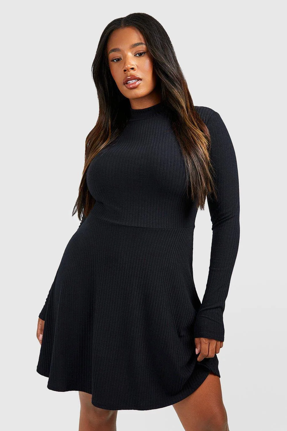 Soft Rib High Neck Skater Dress