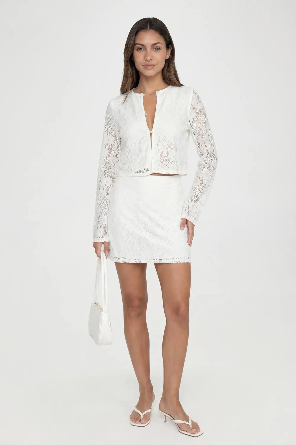 Crochet Long Sleeve & Mini Skirt Co Ord by boohoo
