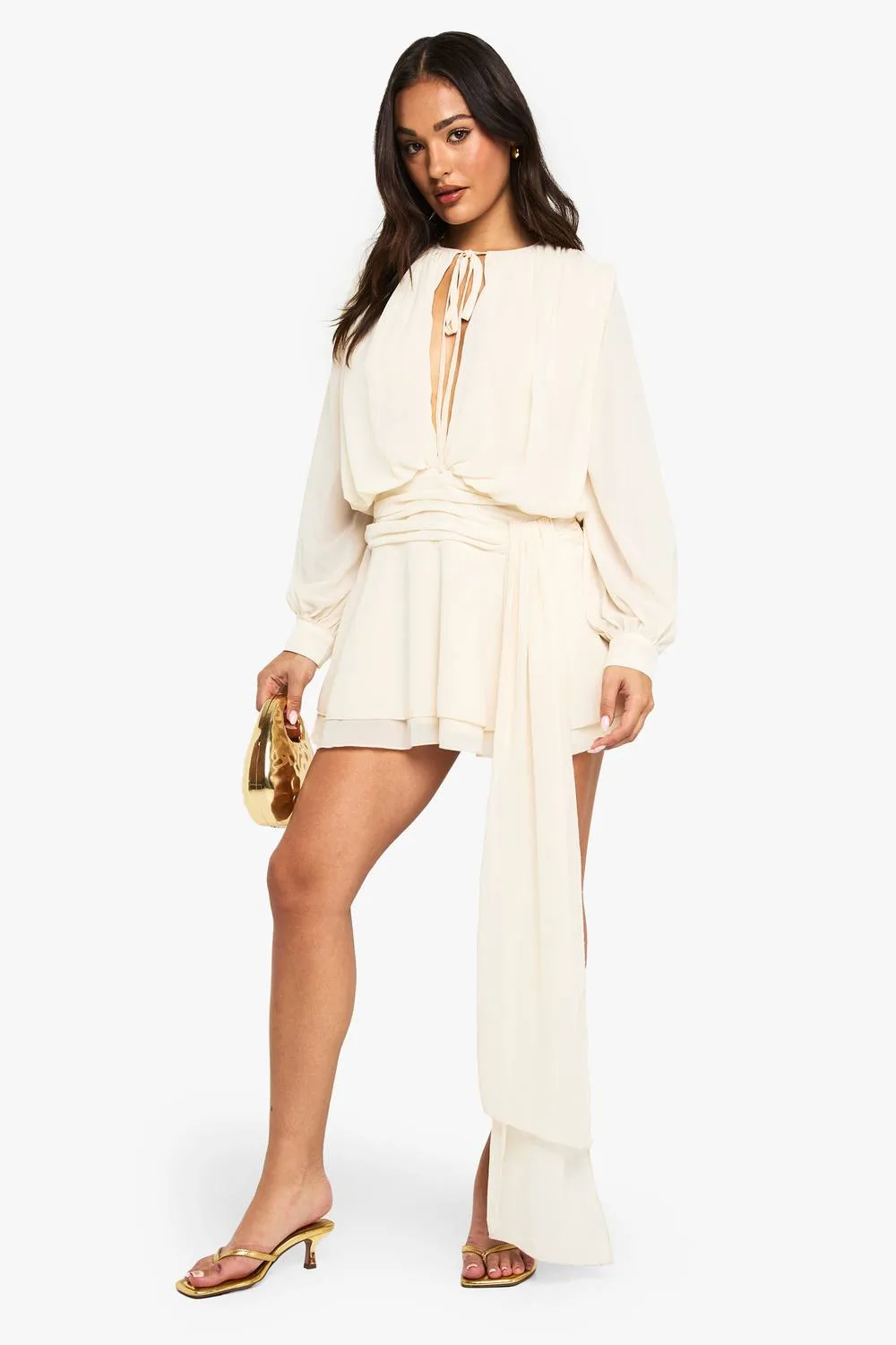 Chiffon Ruched Drape Smock Dress by boohoo