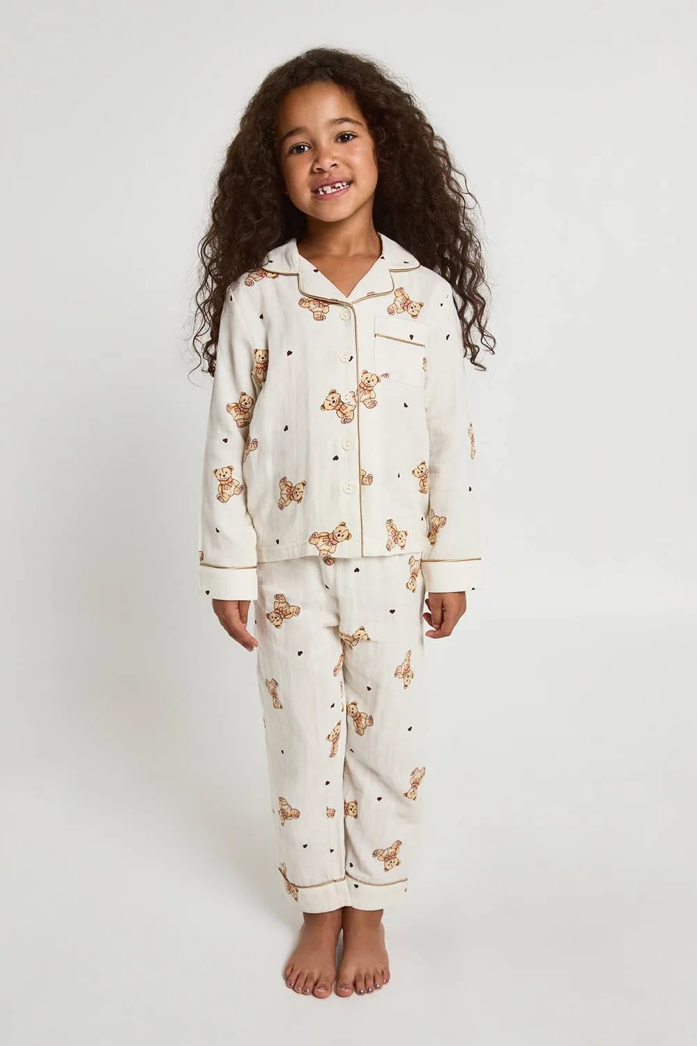 Matching Family Muslin Bear Print Long Sleeve Shirt & Trousers Pyjama Set by boohoo