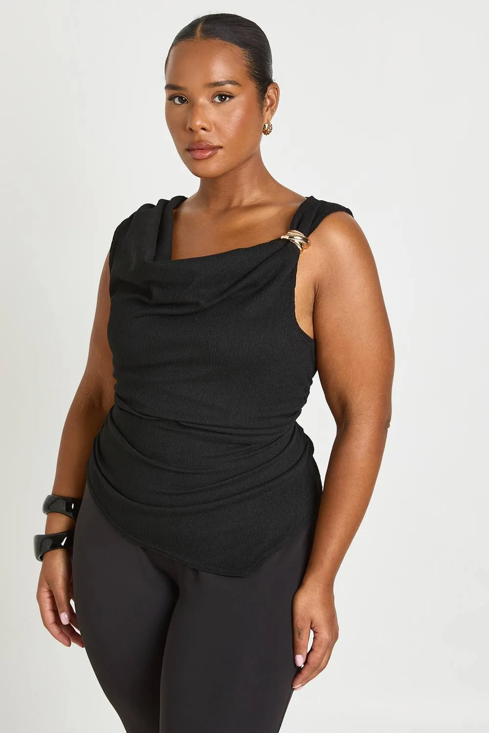Textured Trim Detail Asymmetric Top by boohoo