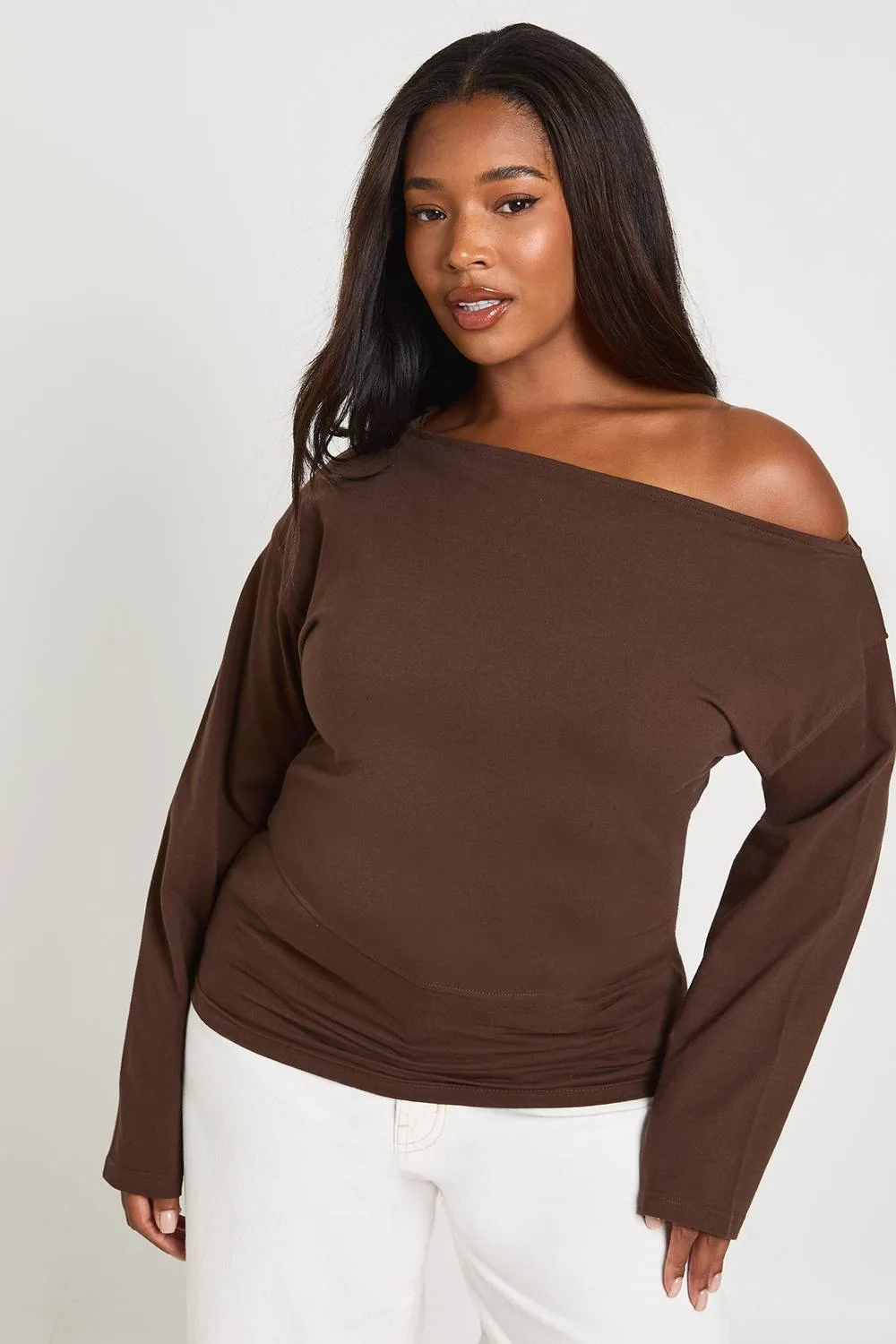 Off-The Shoulder Ruched Side Long Sleeve Top by boohoo
