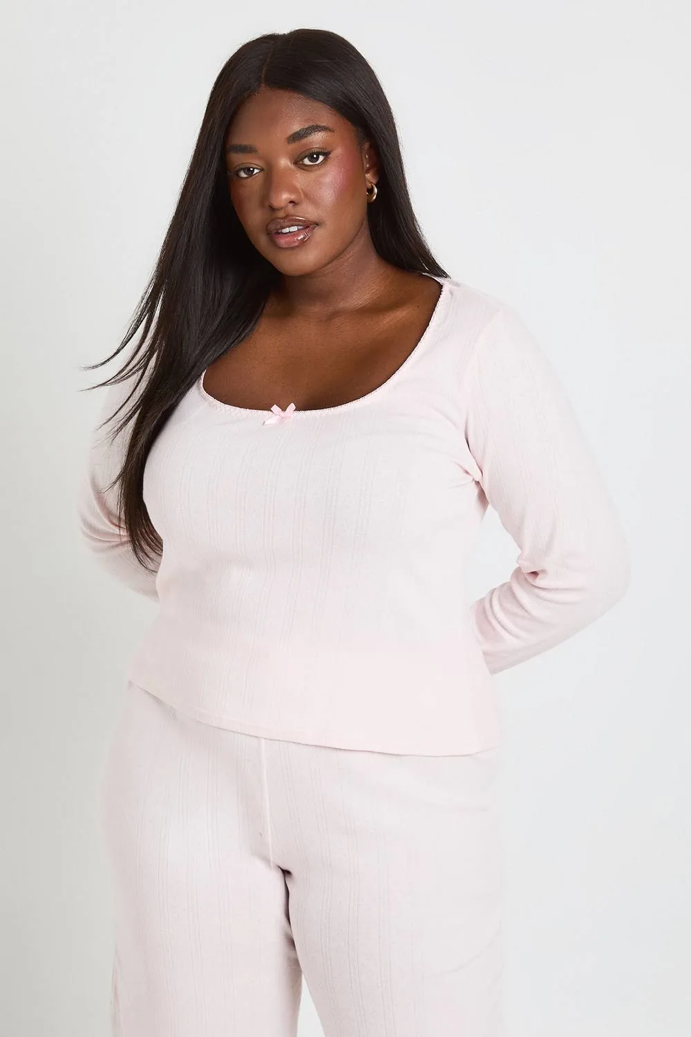 Pointelle Scoop Neck Long Sleeve Pyjama Top by boohoo