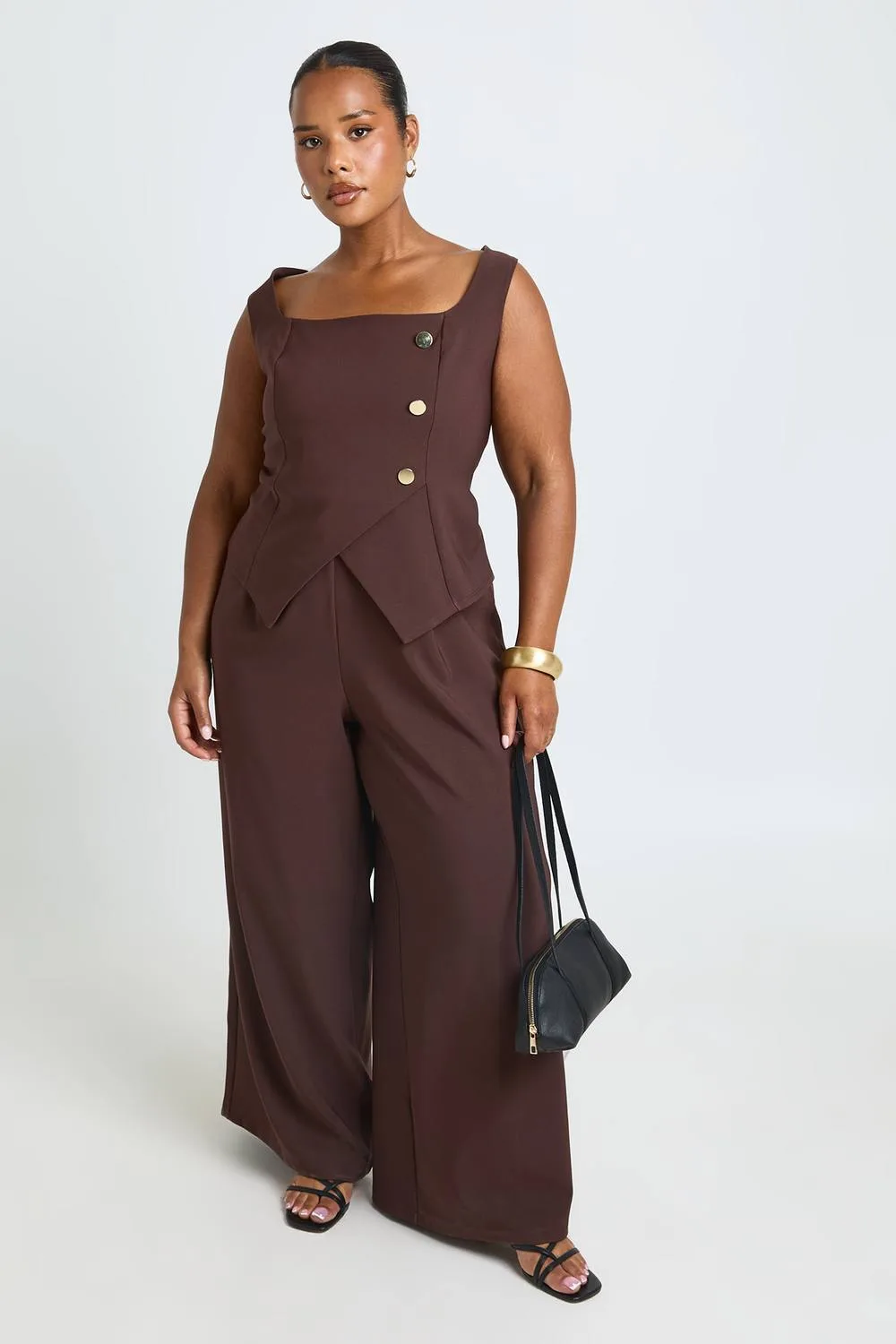 Crepe Gold Button Wrap Front Jumpsuit by boohoo