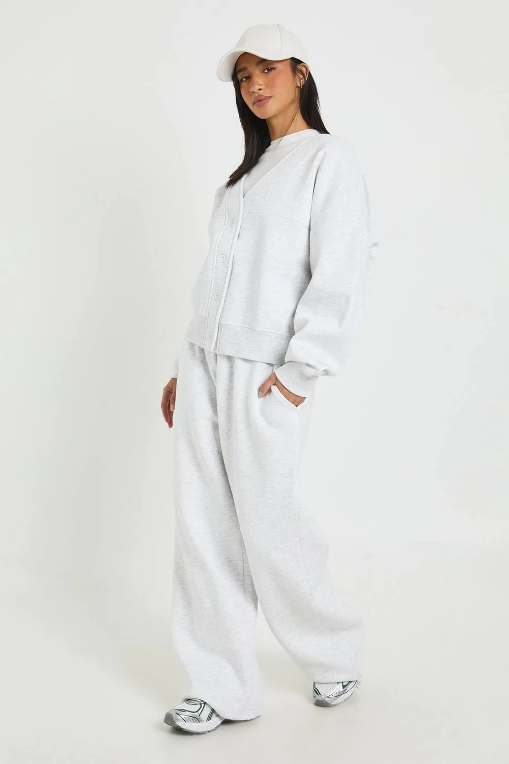 Button Through Cardigan Sweatshirt & Straight Leg Jogger Tracksuit