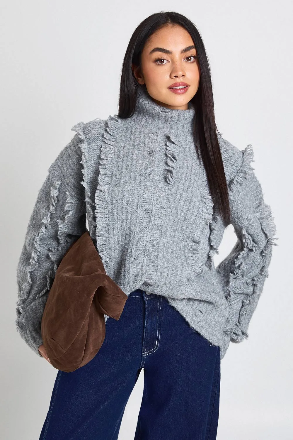 Textured Detail High Neck Jumper by boohoo