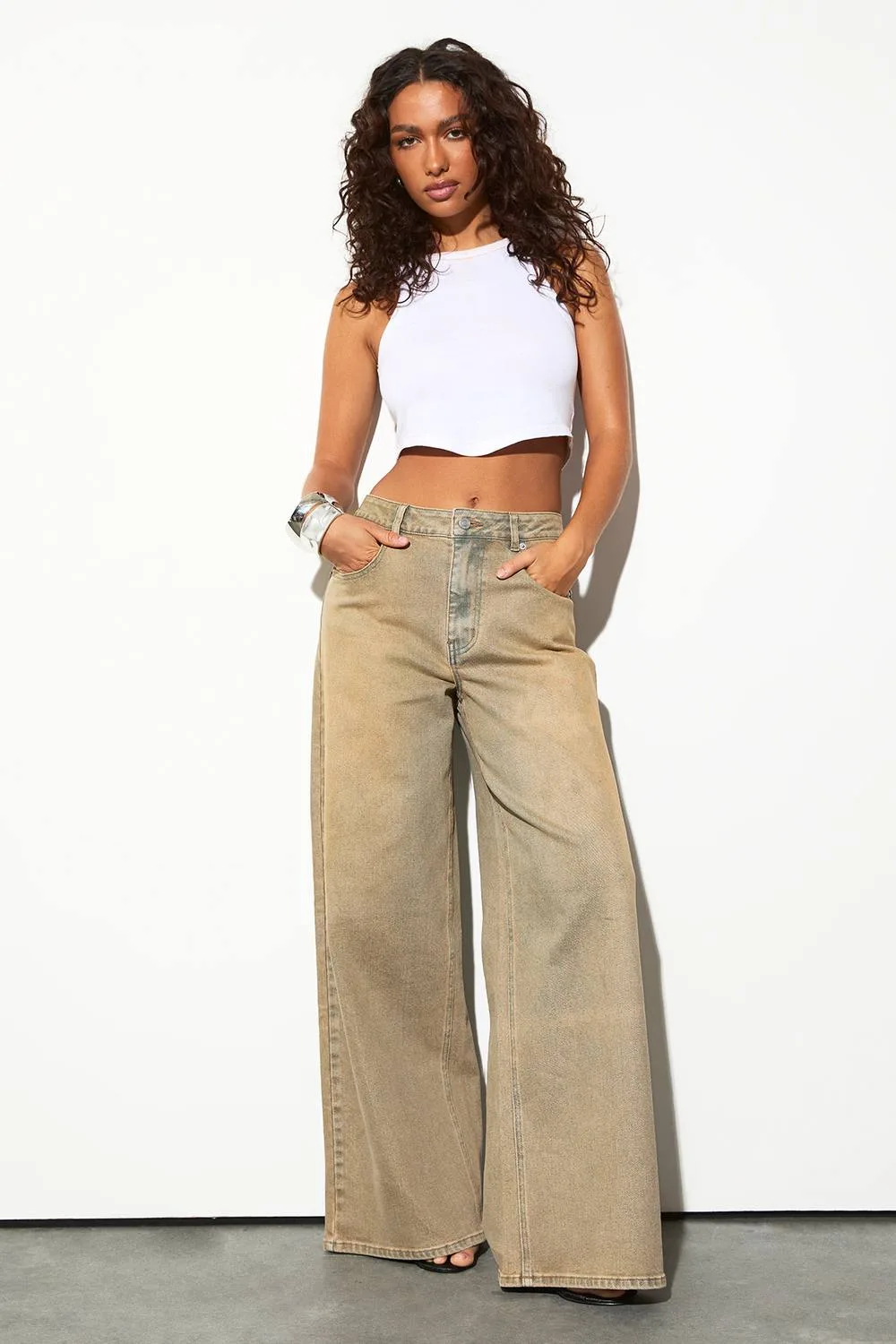 The Mid Waist Wide Leg Jean by boohoo
