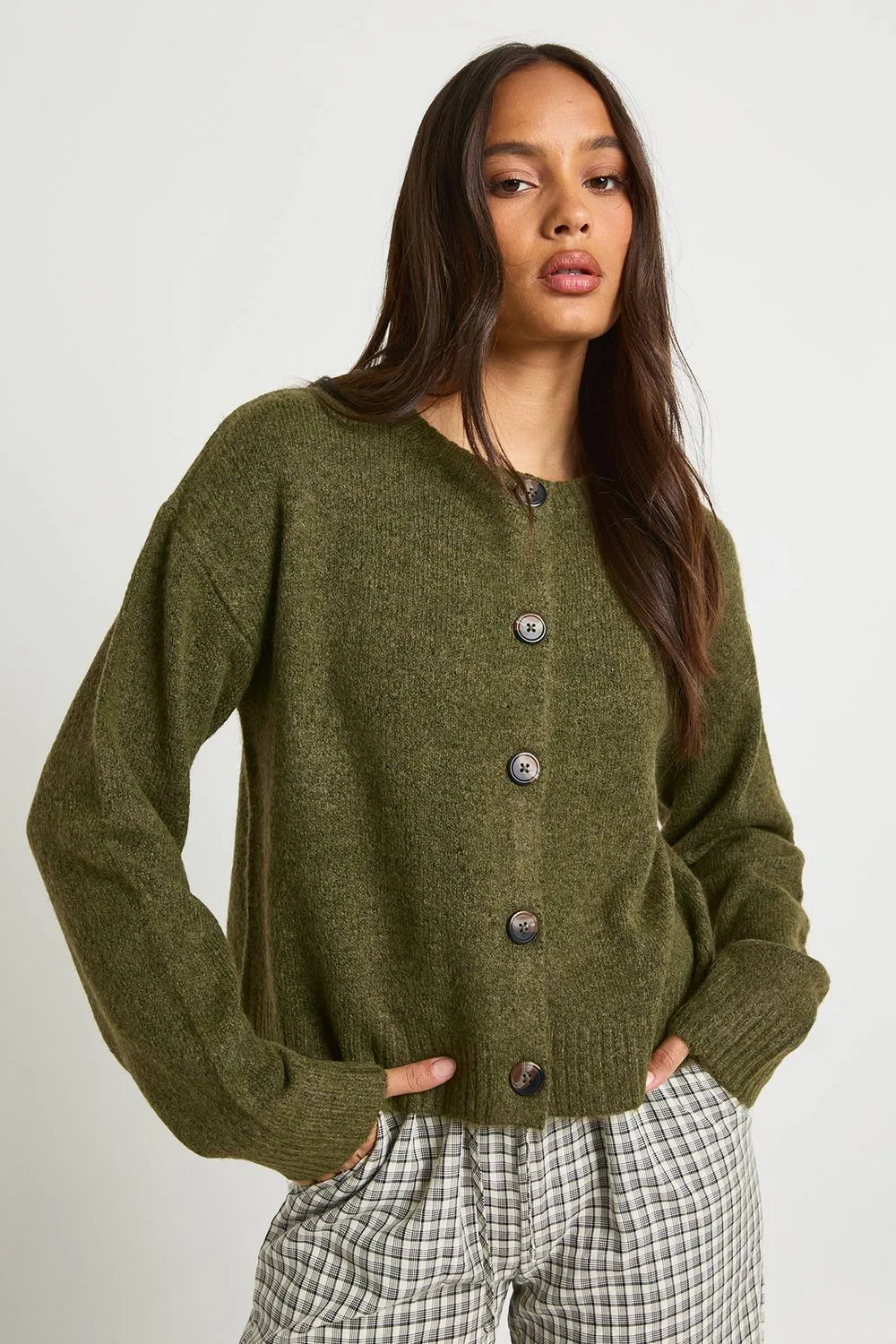Crew Neck Soft Knit Knitted Cardigan