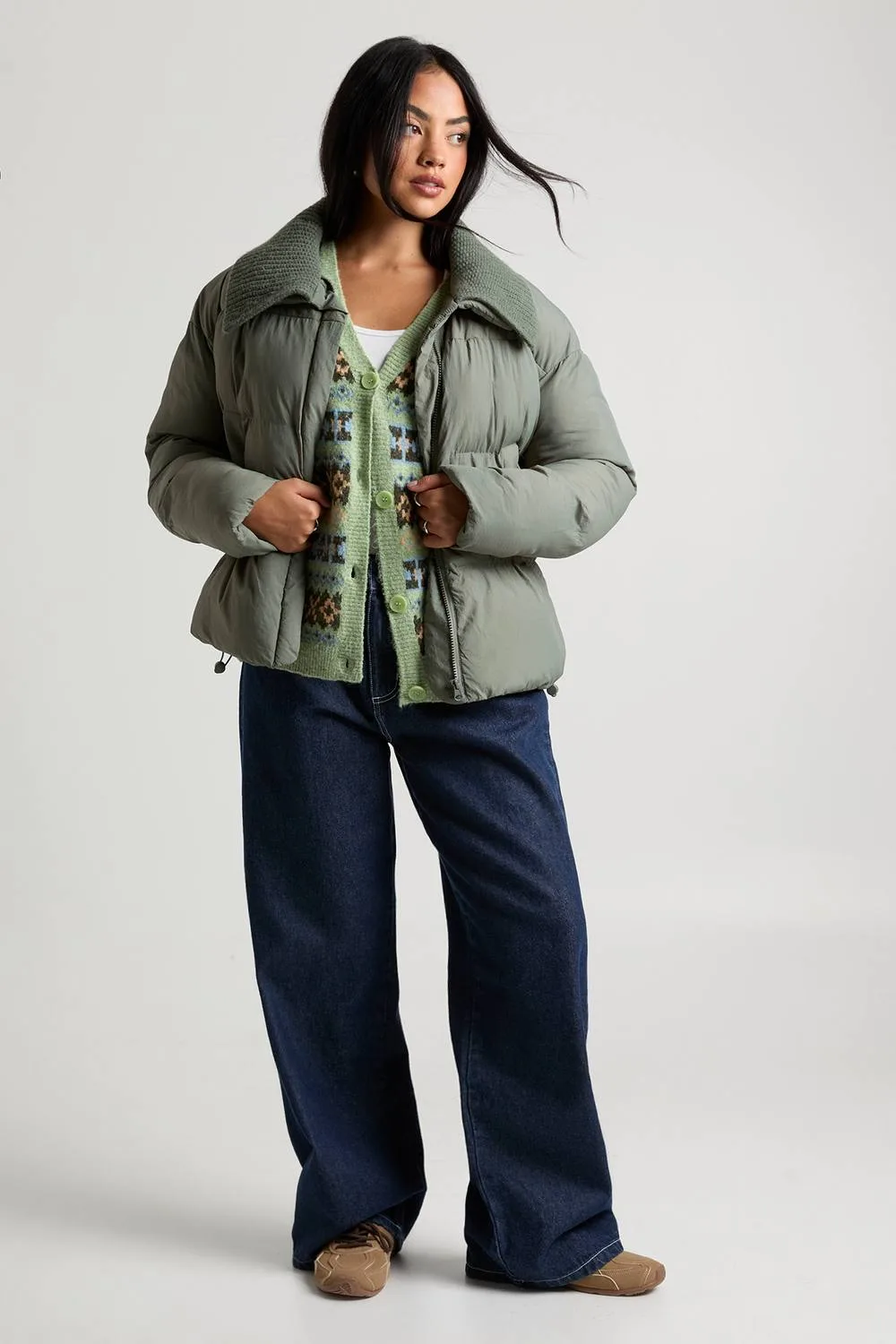 Contrast Rib Collar Puffer Jacket by boohoo
