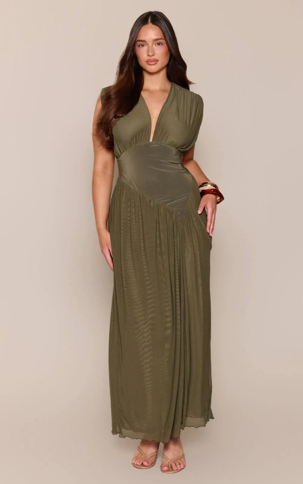 Shape Mesh Plunge Maxi Dress by PrettyLittleThing