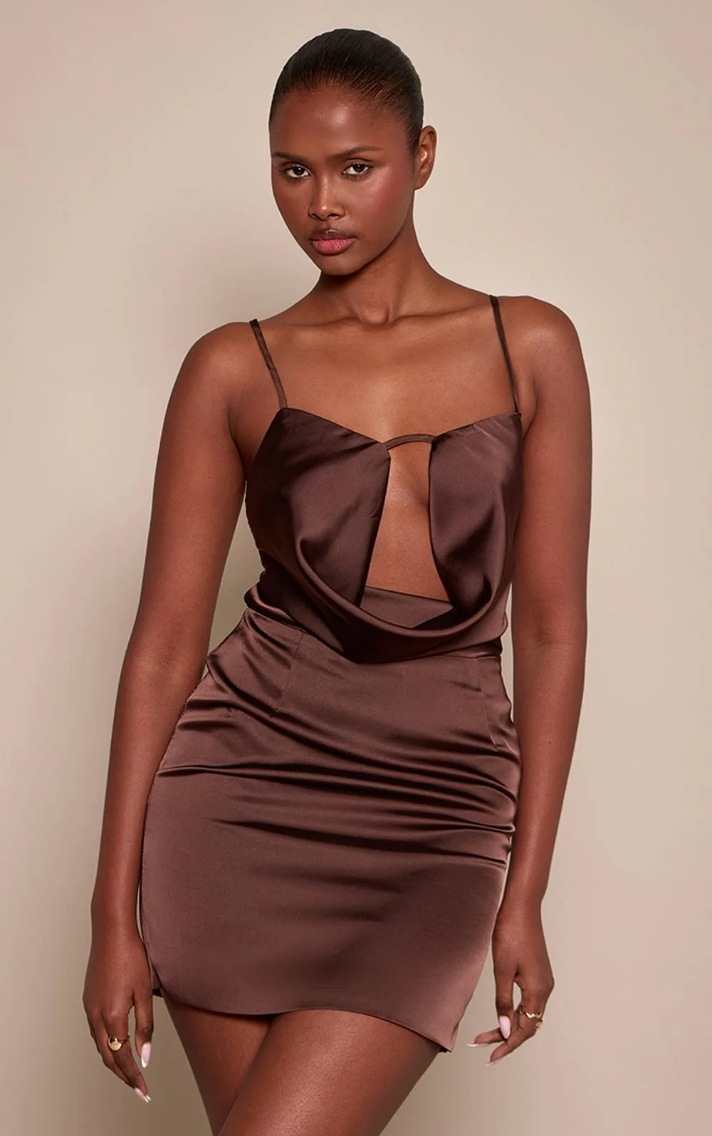 Satin Cowl Neck Mini Shift
