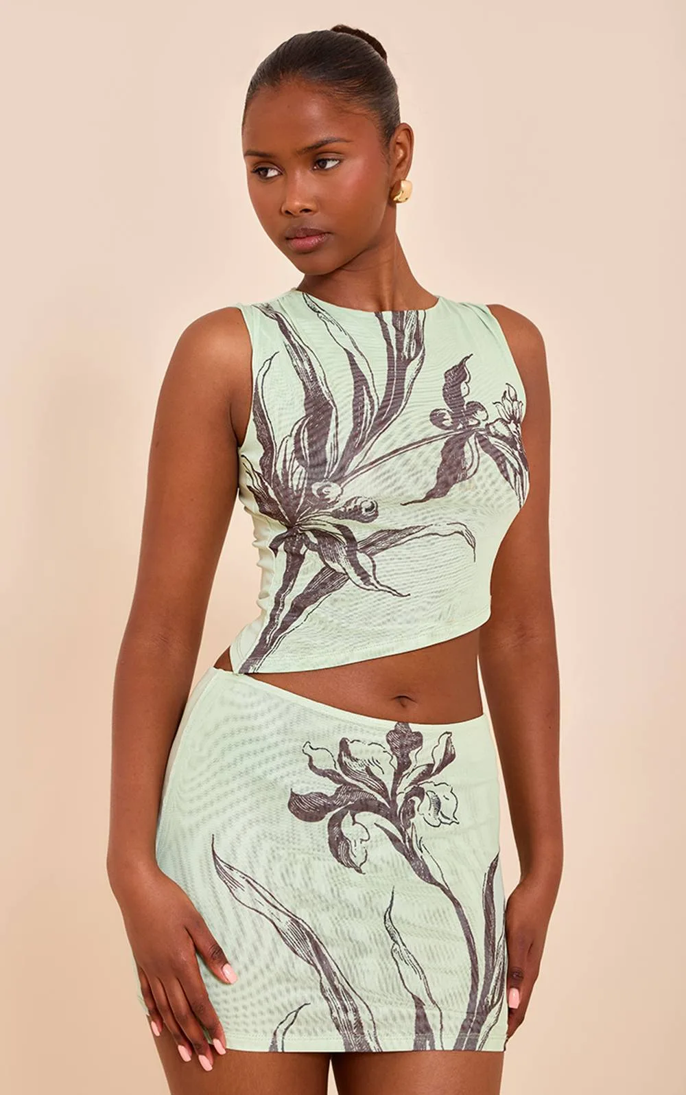 Floral Printed Lined Mesh Mini Skirt Co-Ord by PrettyLittleThing