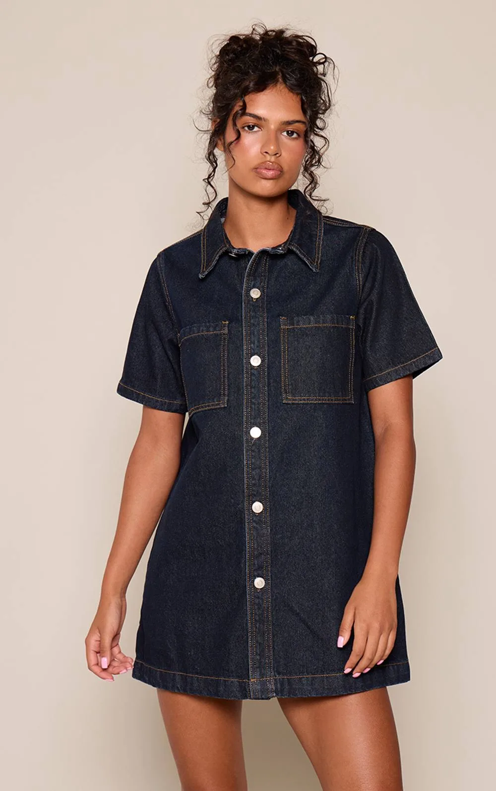 Contrast Stitch Denim Shirt Dress
