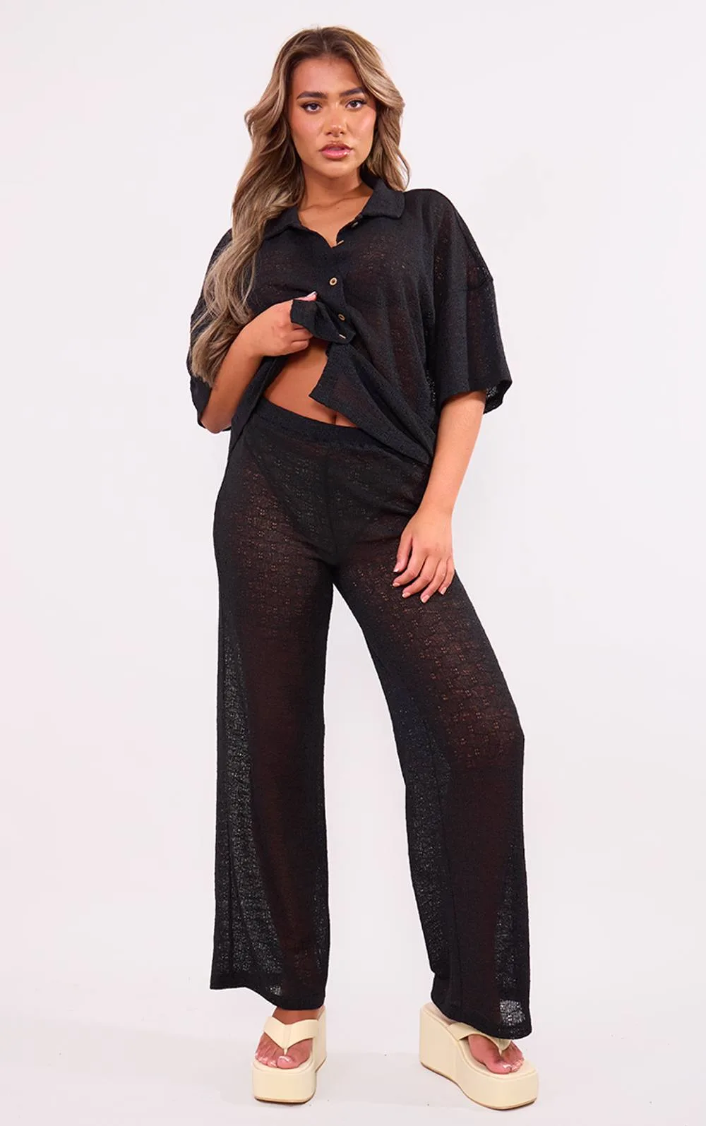 Textured Wide Leg Trousers Co-Ord by PrettyLittleThing