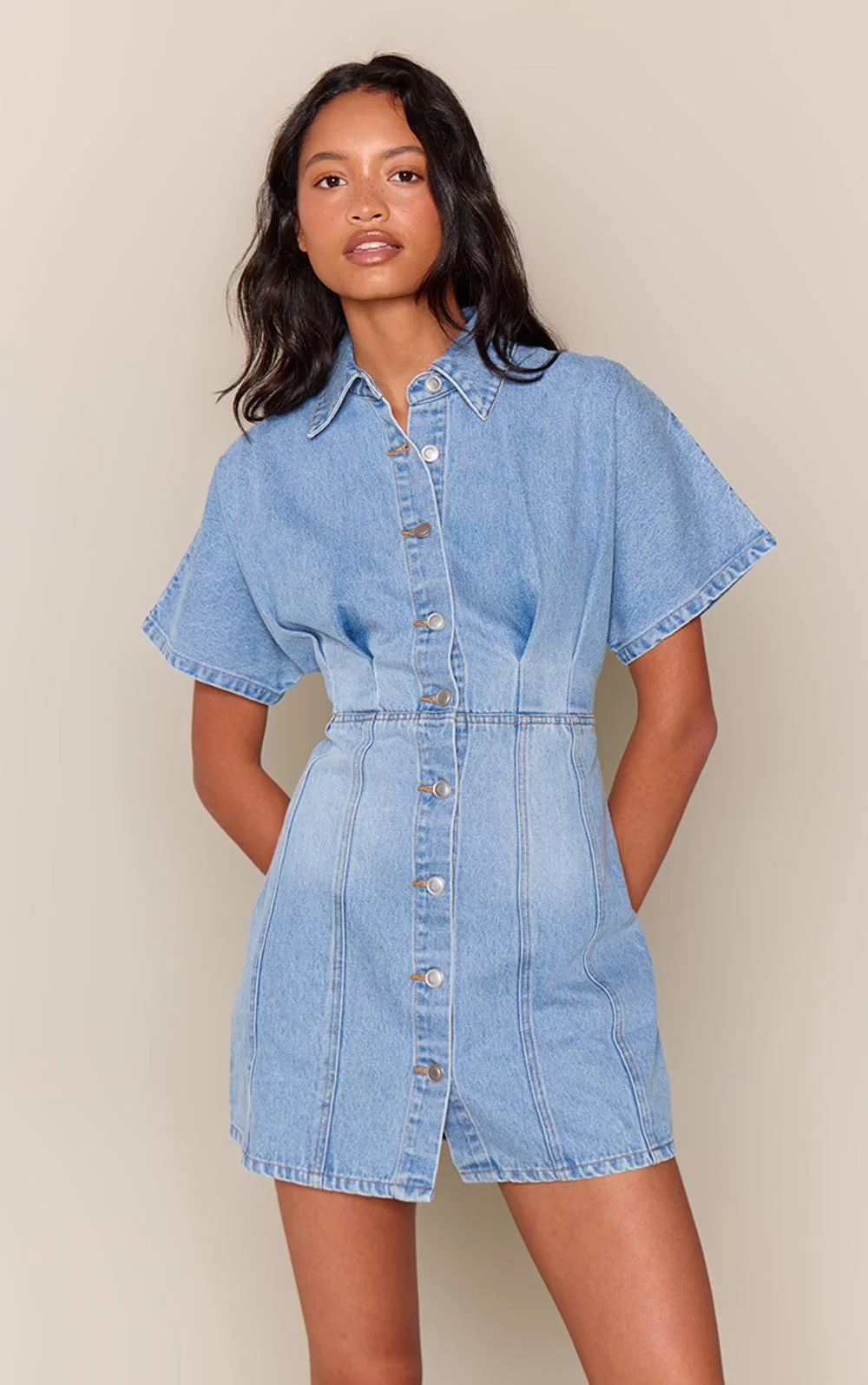 Seam Detail Peplum Denim Dress