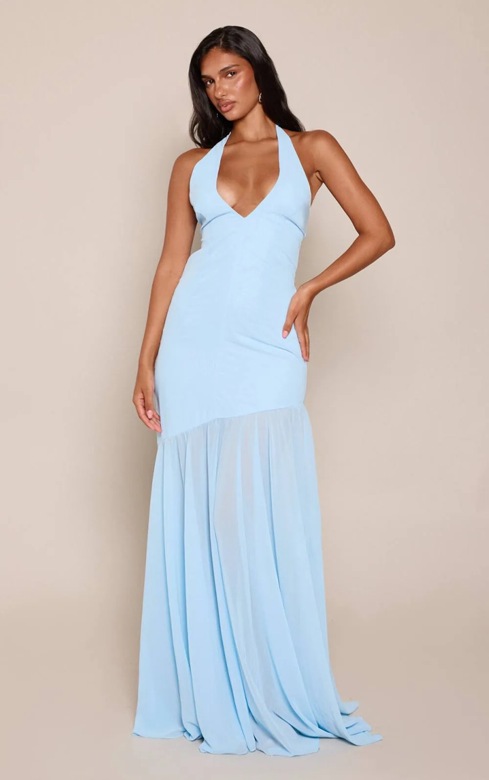 Chiffon Halterneck Dropped Waist Maxi Dress by PrettyLittleThing