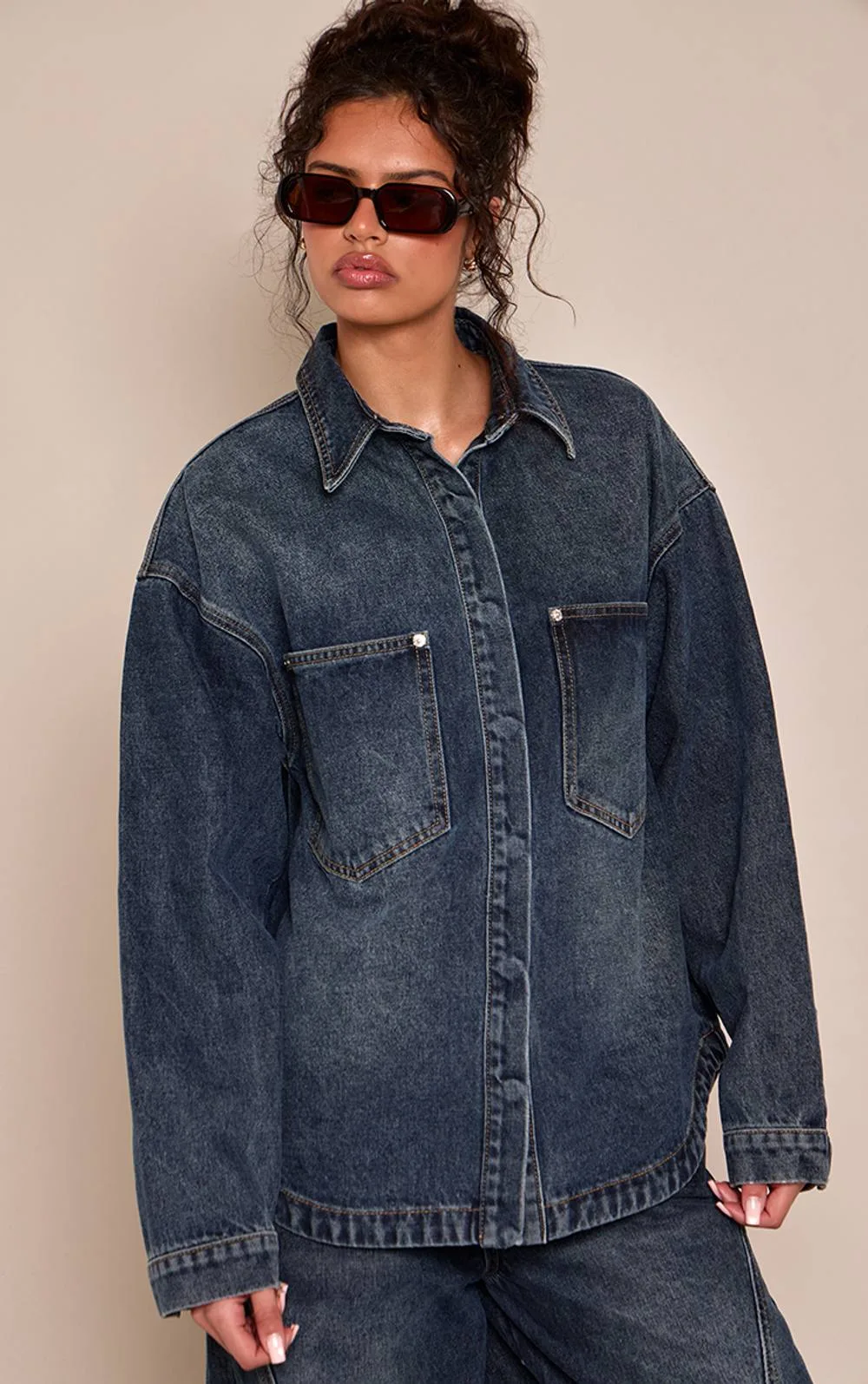 Vintage Oversized Carpenter Pocket Denim Shirt by PrettyLittleThing