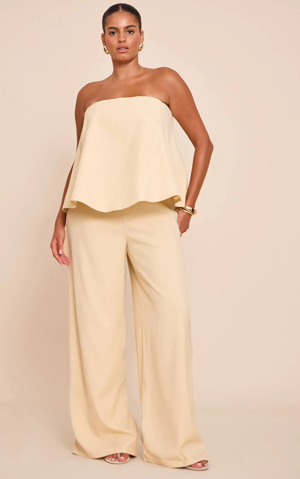 Structured Woven Peplum Straight Leg Jumpsuit by PrettyLittleThing