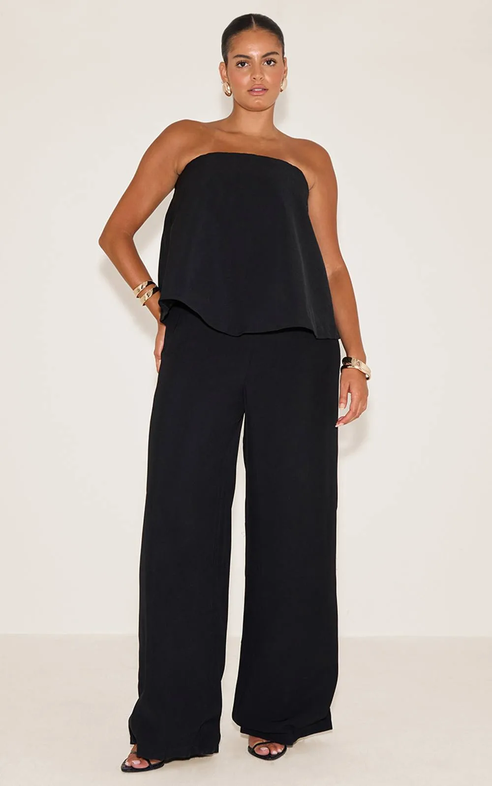 Structured Woven Peplum Straight Leg Jumpsuit