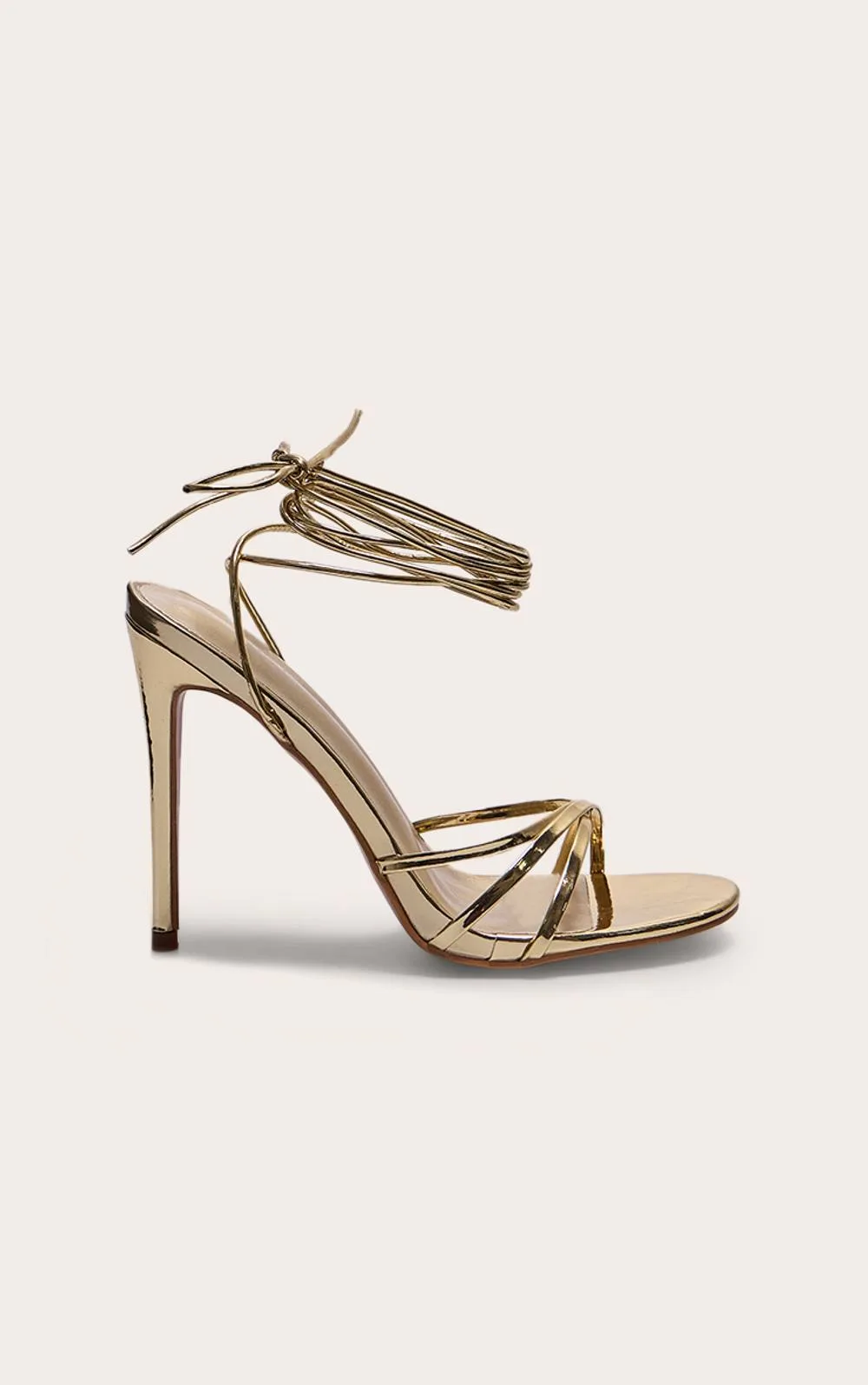 Metallic Round Toe Lace Up High Heeled Sandals