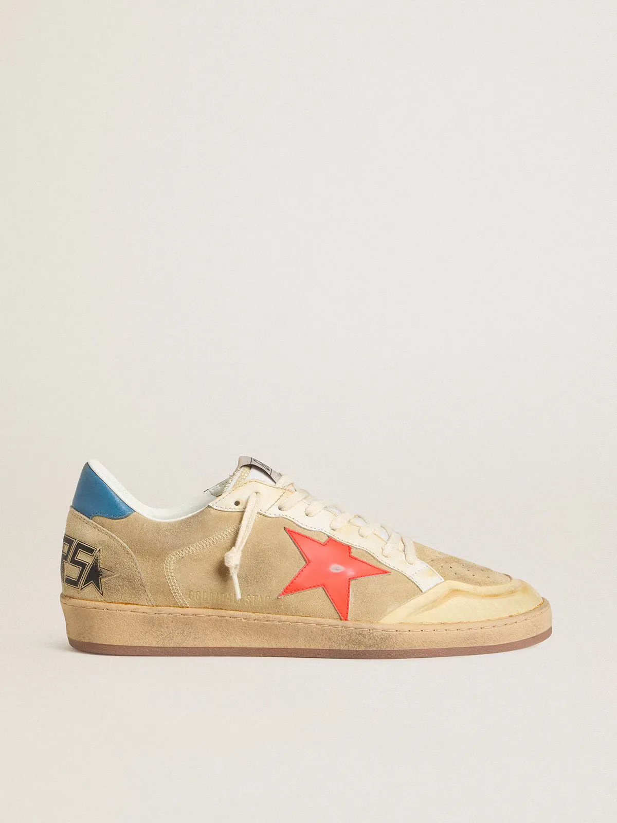 Ball Star in Beige Suede with Coral Leather Star and Blue Nappa Heel Tab