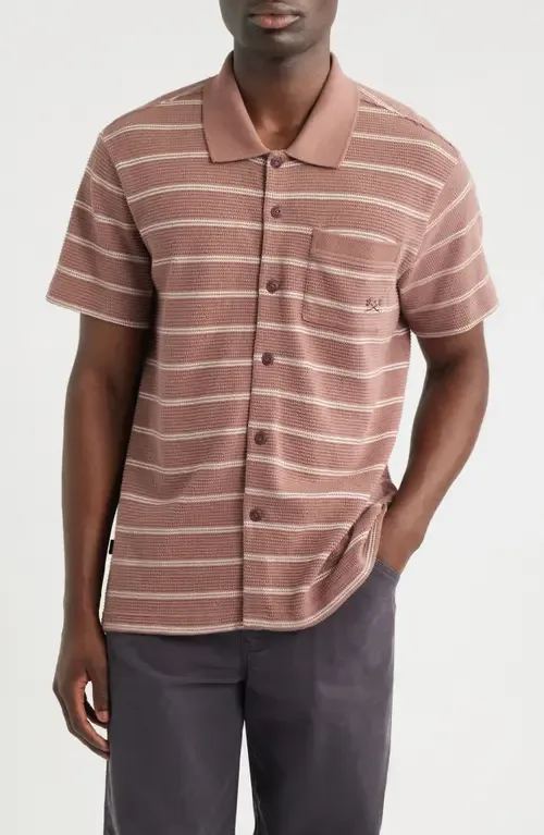 Shayne Short Sleeve Cotton Knit Button-Up Shirt by DARK SEAS