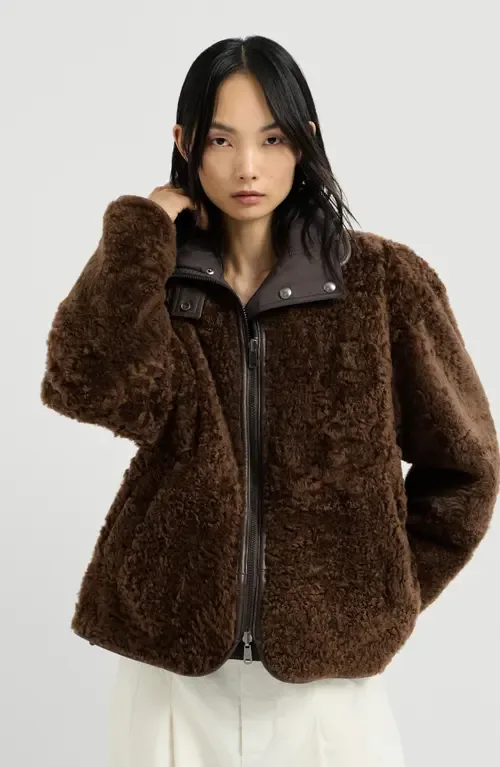 Fuzzy Shearling Reversible Outerwear Jacket with Monili by Brunello Cucinelli