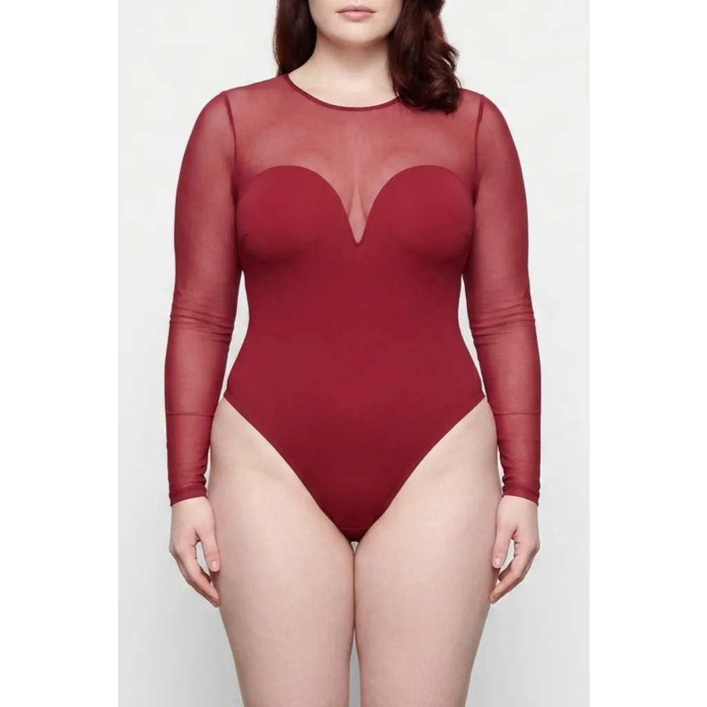 Sheer Mesh Sultry Date Night & Cocktail Long Sleeve Bodysuit by Popilush