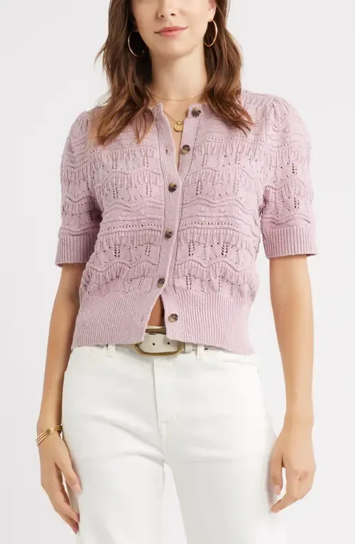 Short Sleeve Pointelle Cardigan by Treasure & Bond