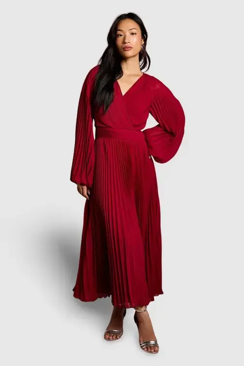 Long Sleeve Chiffon Wrap Midi Dress by Coast